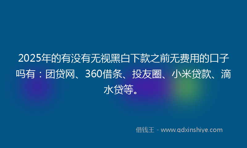 2025年的有没有无视黑白下款之前无费用的口子吗有：团贷网、360借条、投友圈、小米贷款、滴水贷等。