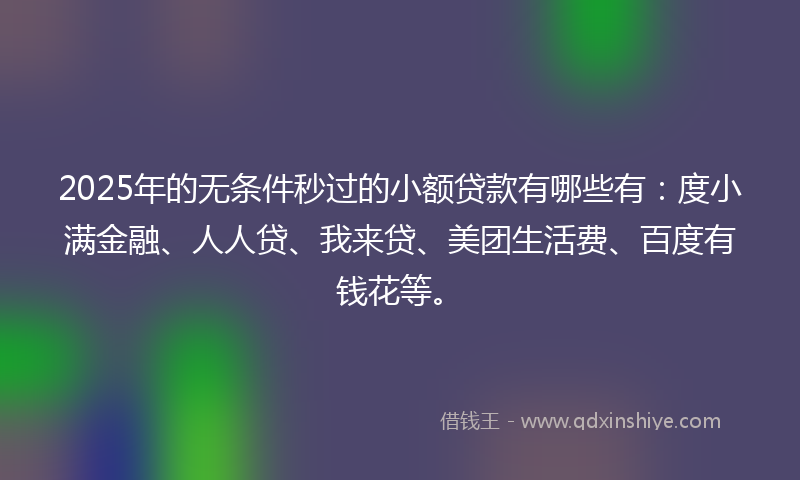 2025年的无条件秒过的小额贷款有哪些有：度小满金融、人人贷、我来贷、美团生活费、百度有钱花等。