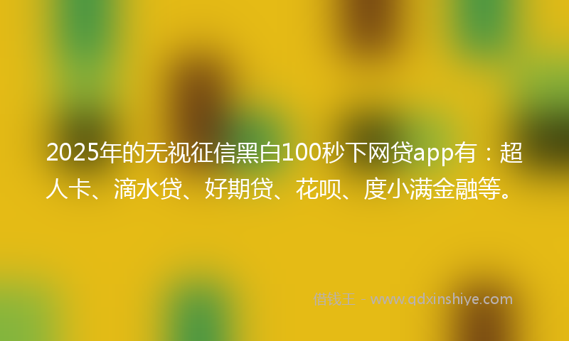 2025年的无视征信黑白100秒下网贷app有：超人卡、滴水贷、好期贷、花呗、度小满金融等。
