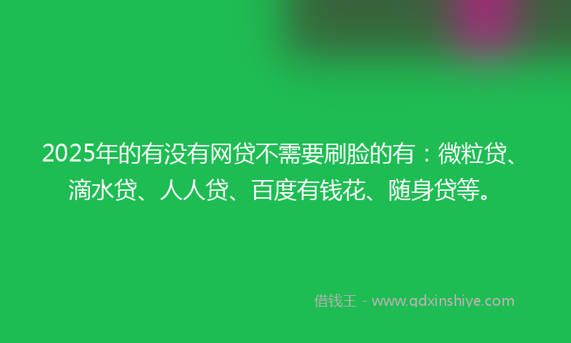 2025年的有没有网贷不需要刷脸的有：微粒贷、滴水贷、人人贷、百度有钱花、随身贷等。