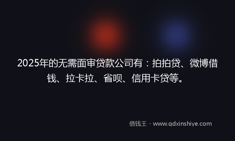 2025年的无需面审贷款公司有：拍拍贷、微博借钱、拉卡拉、省呗、信用卡贷等。