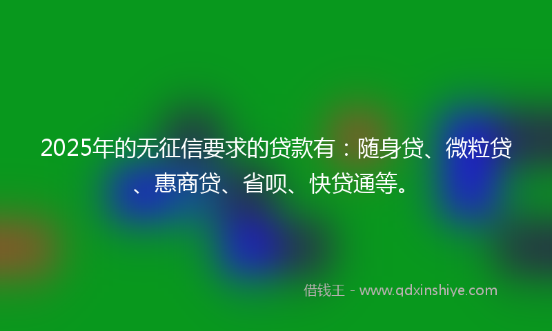 2025年的无征信要求的贷款有：随身贷、微粒贷、惠商贷、省呗、快贷通等。