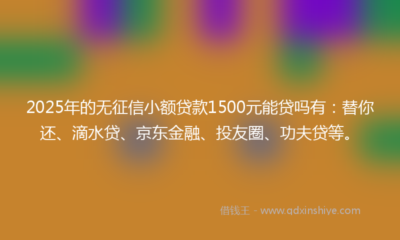 2025年的无征信小额贷款1500元能贷吗有：替你还、滴水贷、京东金融、投友圈、功夫贷等。
