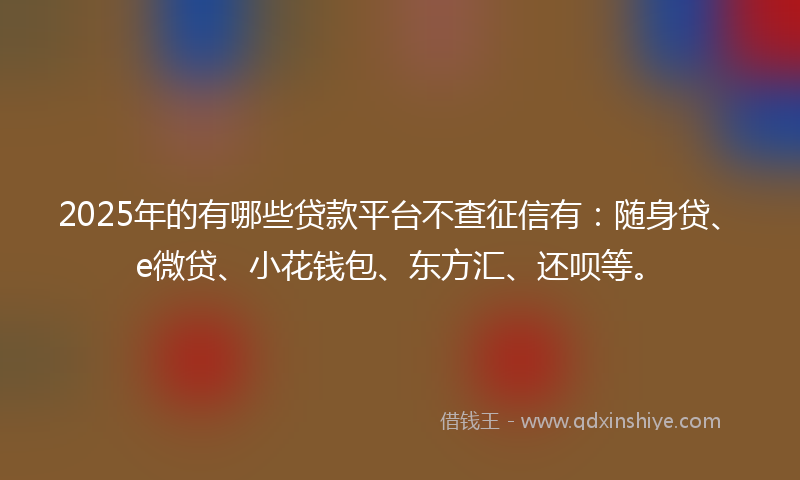 2025年的有哪些贷款平台不查征信有：随身贷、e微贷、小花钱包、东方汇、还呗等。