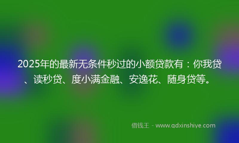 2025年的最新无条件秒过的小额贷款有：你我贷、读秒贷、度小满金融、安逸花、随身贷等。
