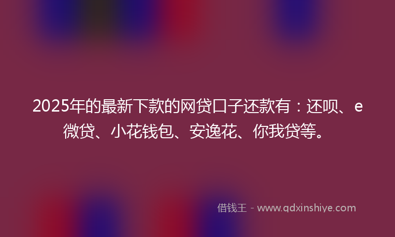 2025年的最新下款的网贷口子还款有：还呗、e微贷、小花钱包、安逸花、你我贷等。