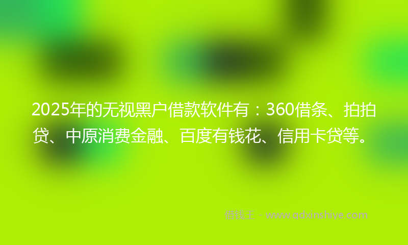 2025年的无视黑户借款软件有：360借条、拍拍贷、中原消费金融、百度有钱花、信用卡贷等。