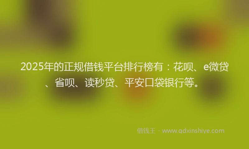 2025年的正规借钱平台排行榜有：花呗、e微贷、省呗、读秒贷、平安口袋银行等。