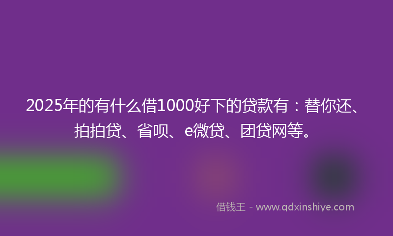 2025年的有什么借1000好下的贷款有：替你还、拍拍贷、省呗、e微贷、团贷网等。