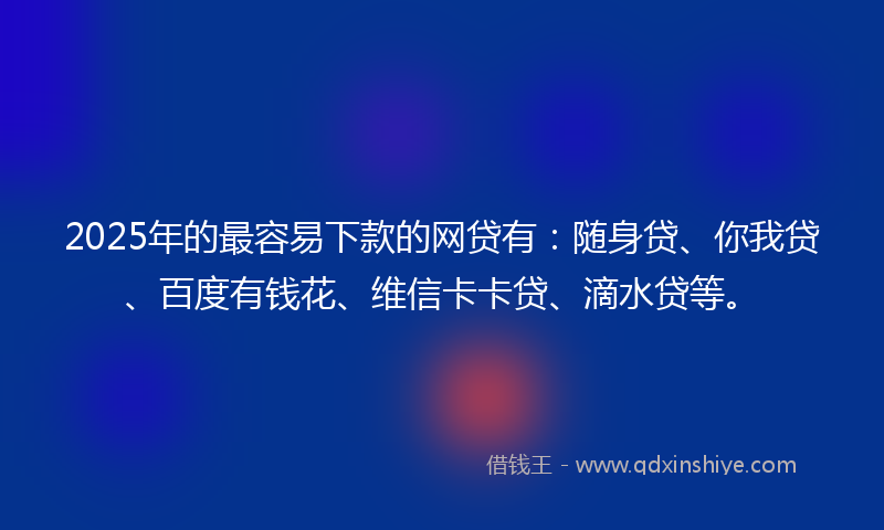 2025年的最容易下款的网贷有：随身贷、你我贷、百度有钱花、维信卡卡贷、滴水贷等。
