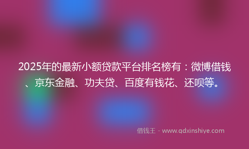 2025年的最新小额贷款平台排名榜有：微博借钱、京东金融、功夫贷、百度有钱花、还呗等。