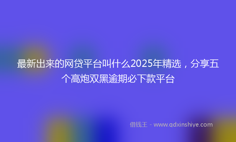 最新出来的网贷平台叫什么2025年精选，分享五个高炮双黑逾期必下款平台