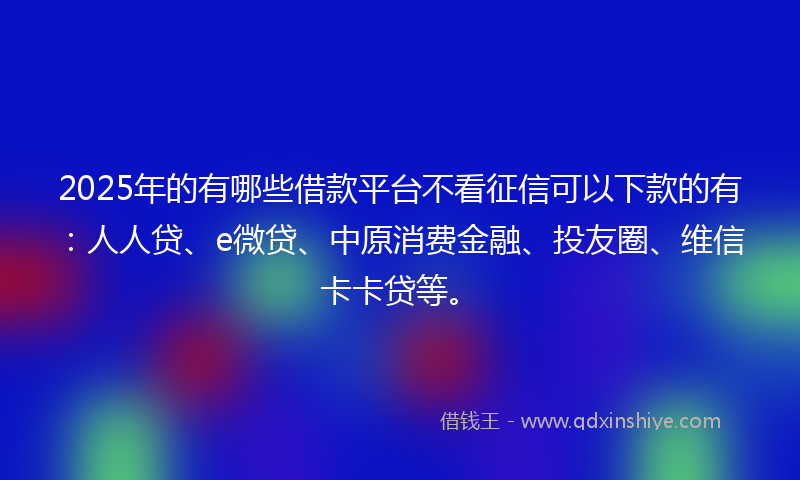 2025年的有哪些借款平台不看征信可以下款的有：人人贷、e微贷、中原消费金融、投友圈、维信卡卡贷等。