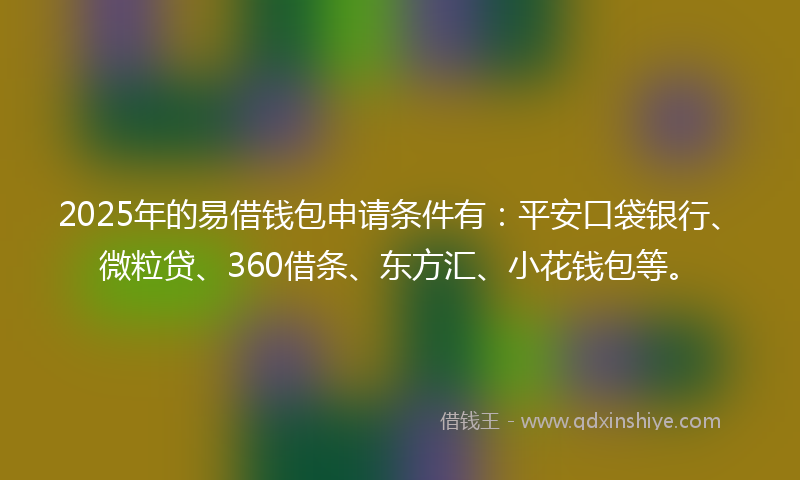 2025年的易借钱包申请条件有：平安口袋银行、微粒贷、360借条、东方汇、小花钱包等。