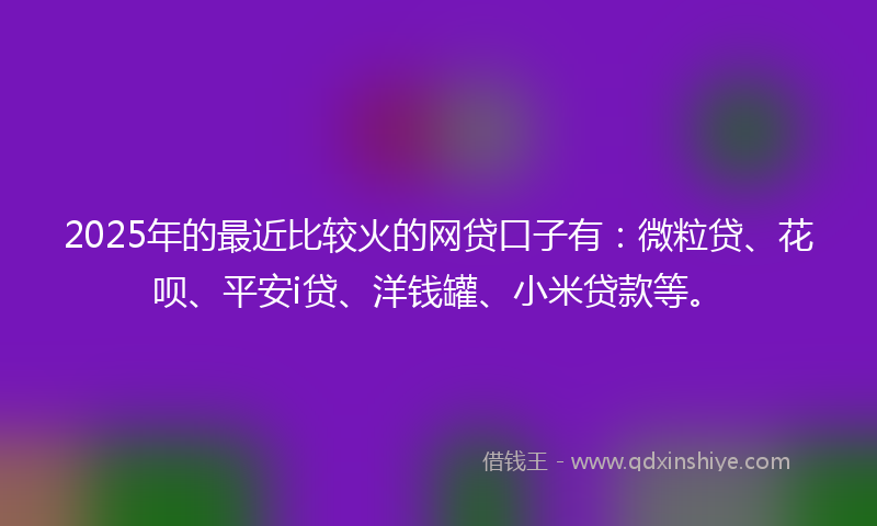 2025年的最近比较火的网贷口子有：微粒贷、花呗、平安i贷、洋钱罐、小米贷款等。