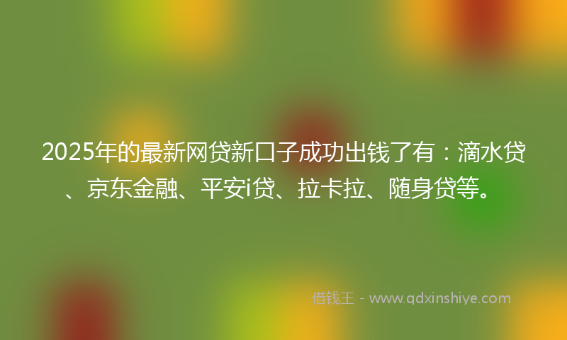 2025年的最新网贷新口子成功出钱了有：滴水贷、京东金融、平安i贷、拉卡拉、随身贷等。