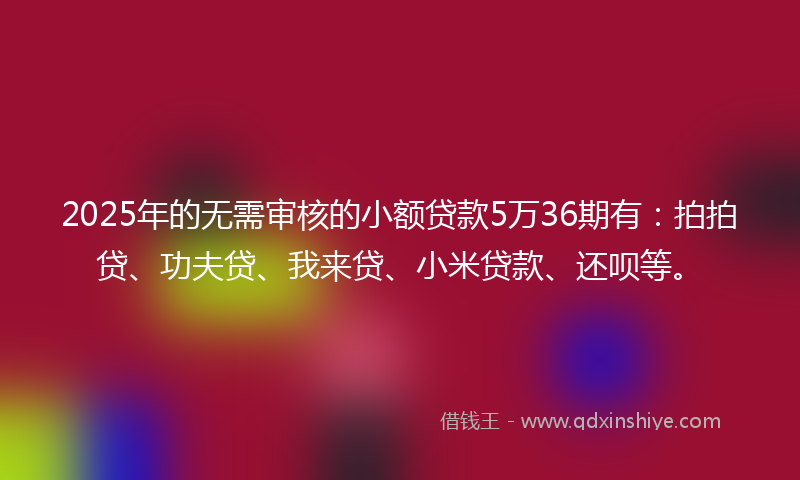 2025年的无需审核的小额贷款5万36期有：拍拍贷、功夫贷、我来贷、小米贷款、还呗等。