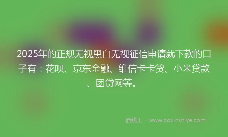 2025年的正规无视黑白无视征信申请就下款的口子有：花呗、京东金融、维信卡卡贷、小米贷款、团贷网等。