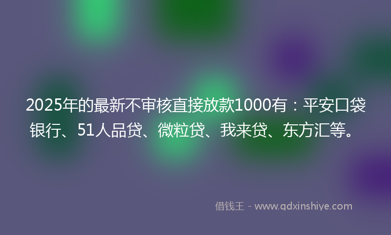 2025年的最新不审核直接放款1000有：平安口袋银行、51人品贷、微粒贷、我来贷、东方汇等。