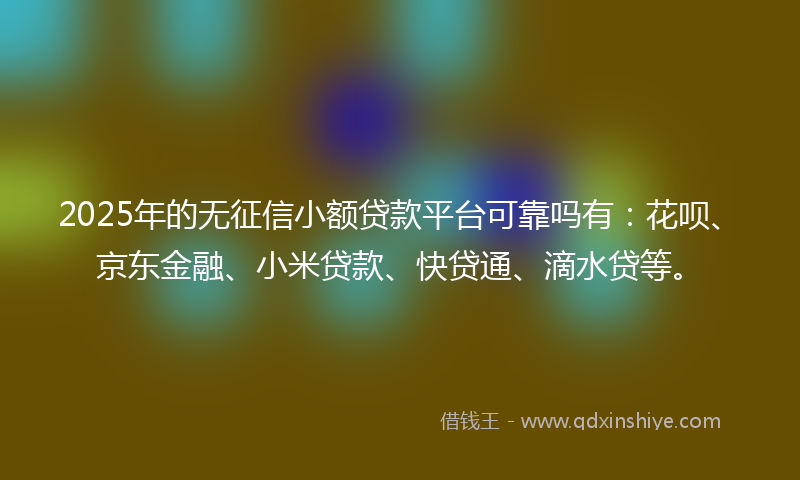 2025年的无征信小额贷款平台可靠吗有：花呗、京东金融、小米贷款、快贷通、滴水贷等。