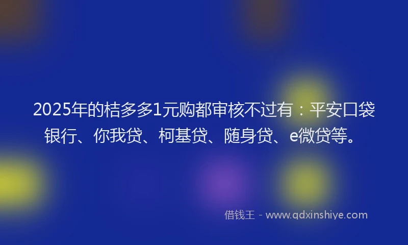 2025年的桔多多1元购都审核不过有：平安口袋银行、你我贷、柯基贷、随身贷、e微贷等。