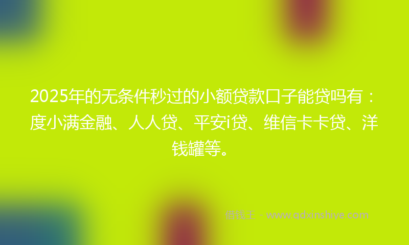 2025年的无条件秒过的小额贷款口子能贷吗有：度小满金融、人人贷、平安i贷、维信卡卡贷、洋钱罐等。