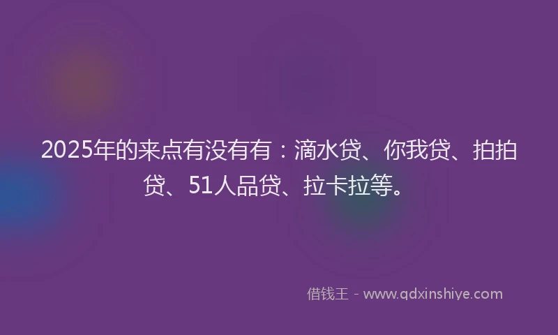 2025年的来点有没有有：滴水贷、你我贷、拍拍贷、51人品贷、拉卡拉等。