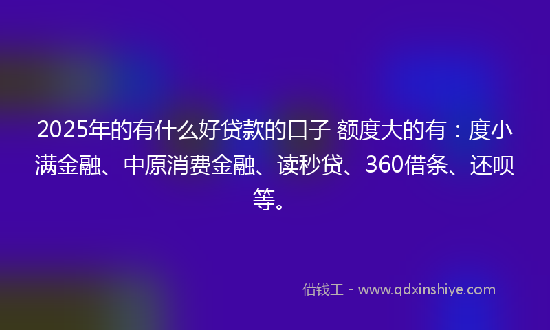 2025年的有什么好贷款的口子 额度大的有：度小满金融、中原消费金融、读秒贷、360借条、还呗等。