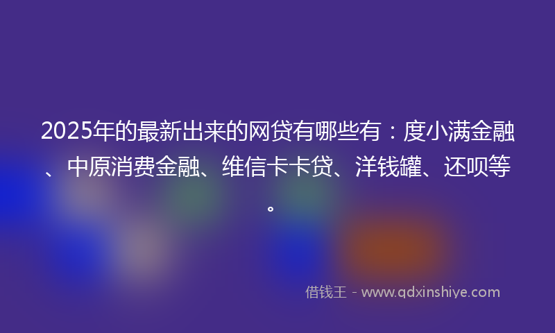 2025年的最新出来的网贷有哪些有：度小满金融、中原消费金融、维信卡卡贷、洋钱罐、还呗等。