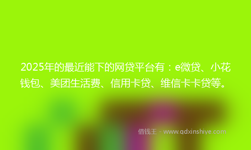 2025年的最近能下的网贷平台有：e微贷、小花钱包、美团生活费、信用卡贷、维信卡卡贷等。