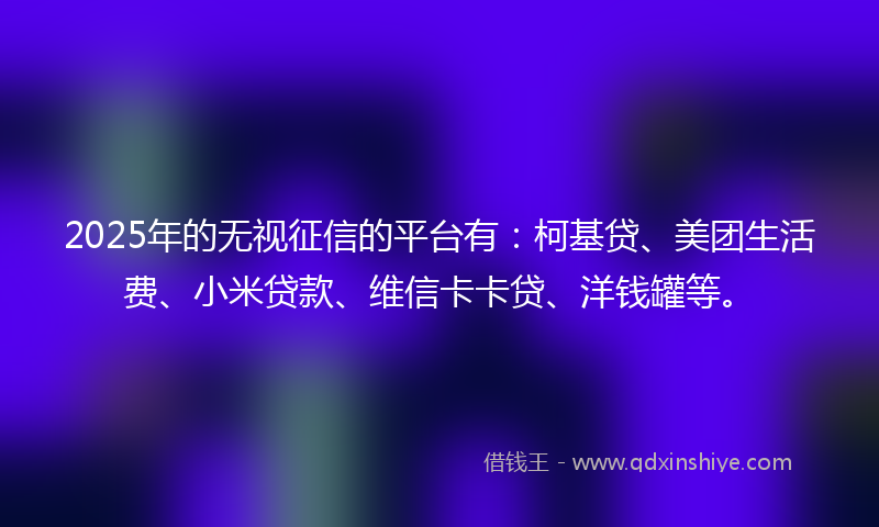 2025年的无视征信的平台有：柯基贷、美团生活费、小米贷款、维信卡卡贷、洋钱罐等。