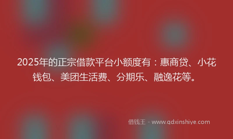 2025年的正宗借款平台小额度有：惠商贷、小花钱包、美团生活费、分期乐、融逸花等。