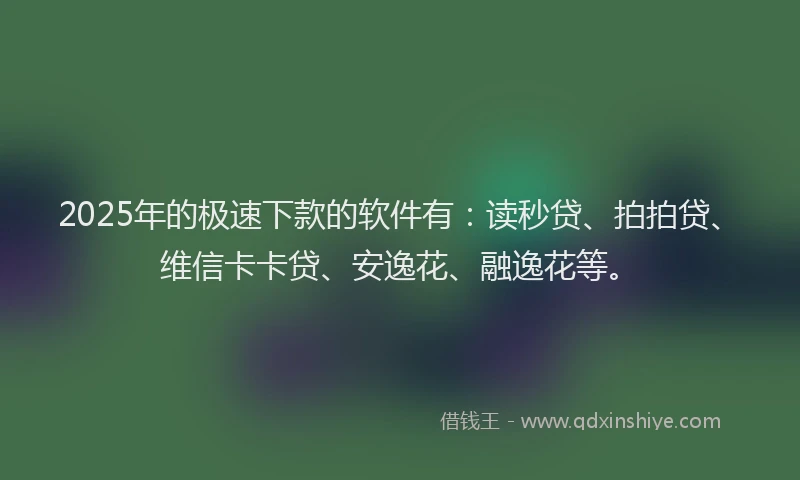 2025年的极速下款的软件有：读秒贷、拍拍贷、维信卡卡贷、安逸花、融逸花等。