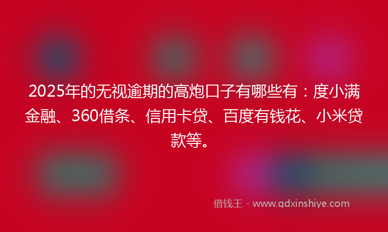 2025年的无视逾期的高炮口子有哪些有：度小满金融、360借条、信用卡贷、百度有钱花、小米贷款等。