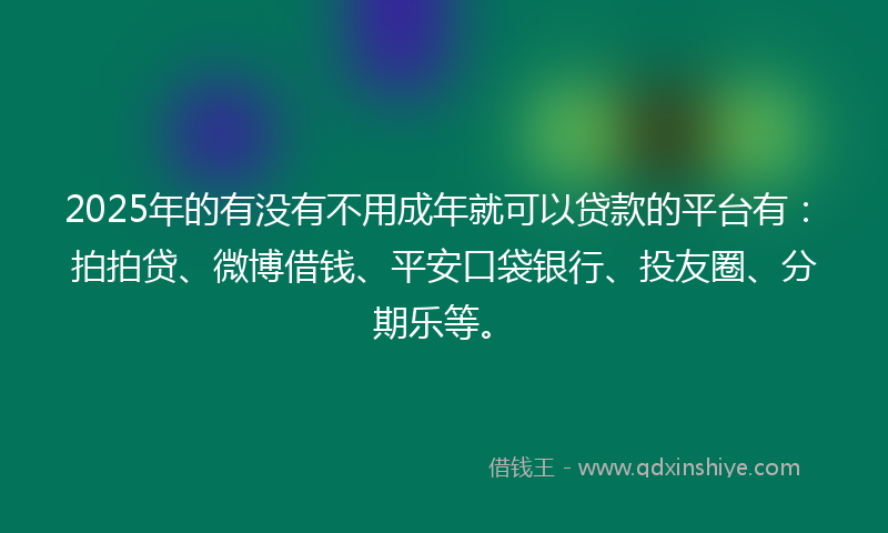2025年的有没有不用成年就可以贷款的平台有：拍拍贷、微博借钱、平安口袋银行、投友圈、分期乐等。