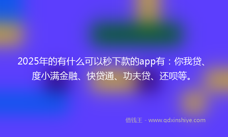 2025年的有什么可以秒下款的app有：你我贷、度小满金融、快贷通、功夫贷、还呗等。
