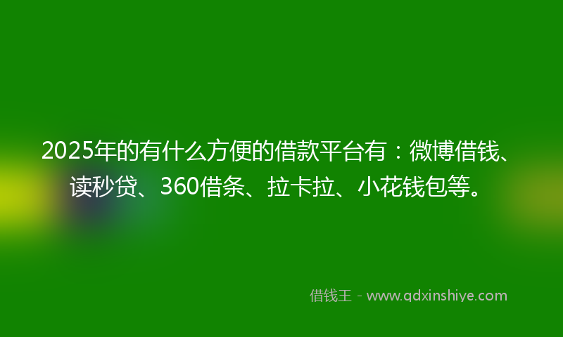 2025年的有什么方便的借款平台有：微博借钱、读秒贷、360借条、拉卡拉、小花钱包等。
