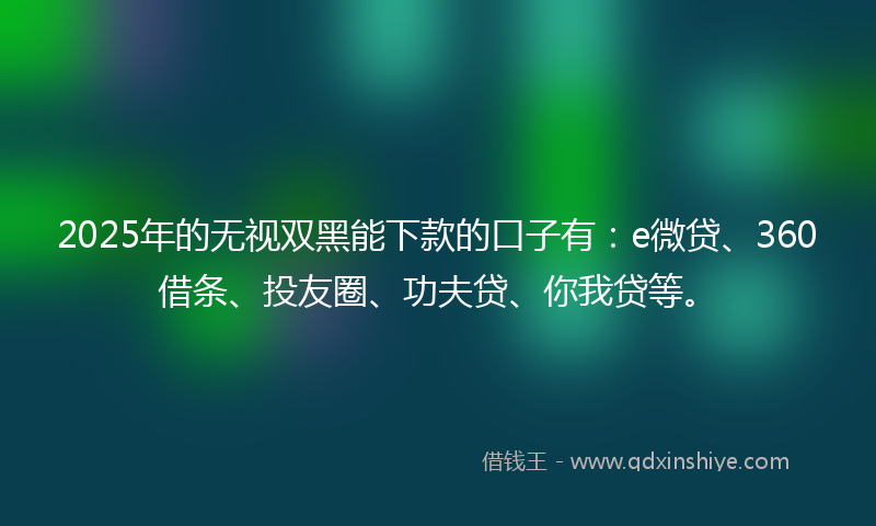 2025年的无视双黑能下款的口子有：e微贷、360借条、投友圈、功夫贷、你我贷等。