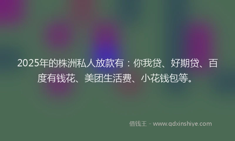 2025年的株洲私人放款有：你我贷、好期贷、百度有钱花、美团生活费、小花钱包等。