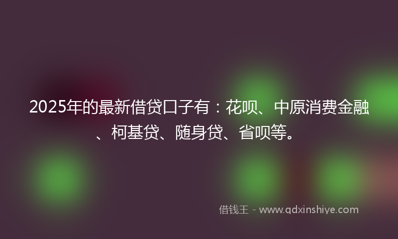 2025年的最新借贷口子有：花呗、中原消费金融、柯基贷、随身贷、省呗等。