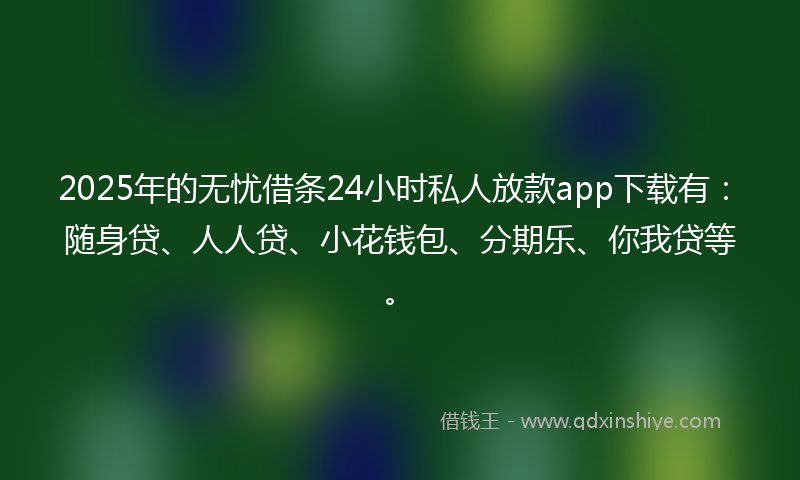 2025年的无忧借条24小时私人放款app下载有：随身贷、人人贷、小花钱包、分期乐、你我贷等。