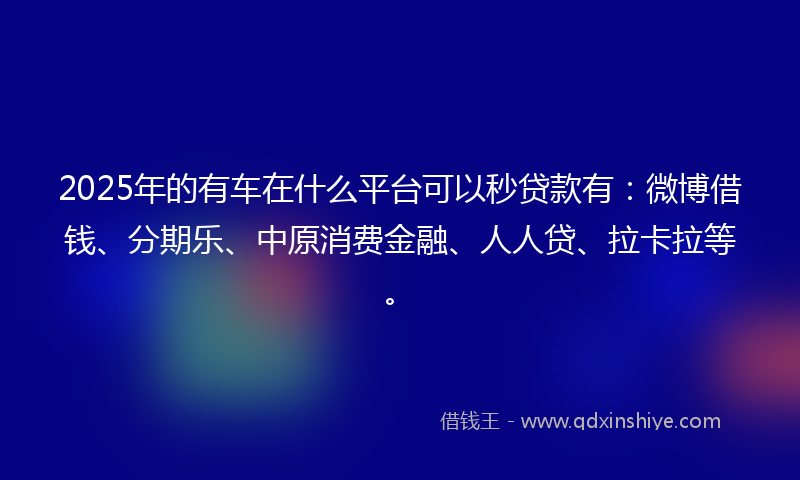 2025年的有车在什么平台可以秒贷款有：微博借钱、分期乐、中原消费金融、人人贷、拉卡拉等。