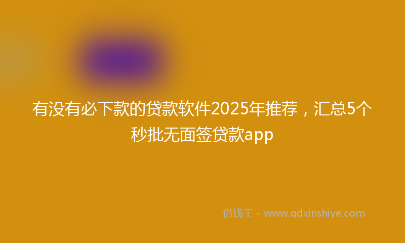 有没有必下款的贷款软件2025年推荐，汇总5个秒批无面签贷款app