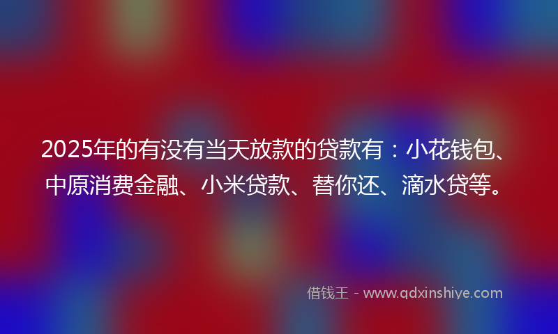 2025年的有没有当天放款的贷款有：小花钱包、中原消费金融、小米贷款、替你还、滴水贷等。