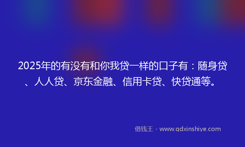 2025年的有没有和你我贷一样的口子有：随身贷、人人贷、京东金融、信用卡贷、快贷通等。