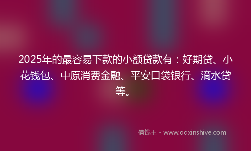 2025年的最容易下款的小额贷款有：好期贷、小花钱包、中原消费金融、平安口袋银行、滴水贷等。
