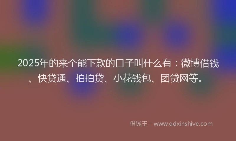 2025年的来个能下款的口子叫什么有:微博借钱、快贷通、拍拍贷、小花钱包、团贷网等。