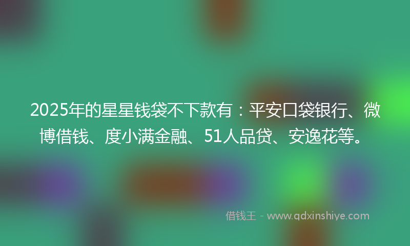 2025年的星星钱袋不下款有：平安口袋银行、微博借钱、度小满金融、51人品贷、安逸花等。