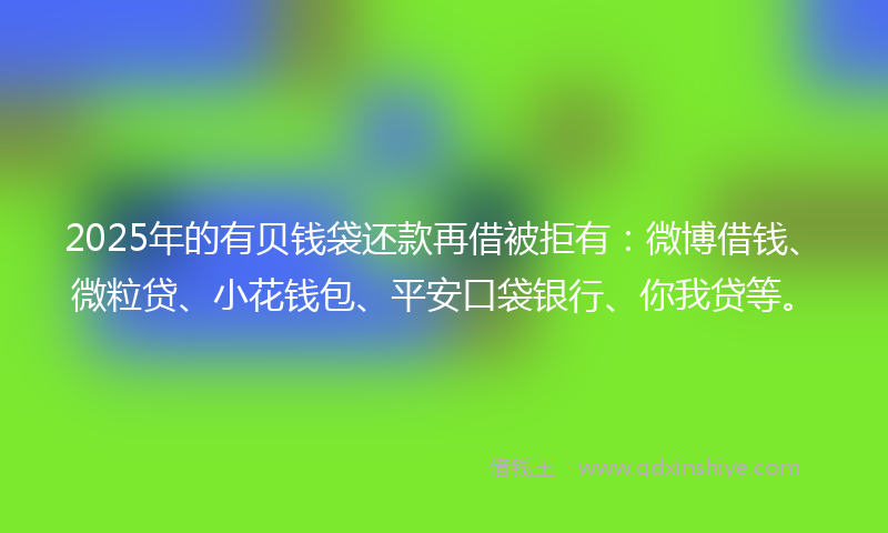 2025年的有贝钱袋还款再借被拒有：微博借钱、微粒贷、小花钱包、平安口袋银行、你我贷等。