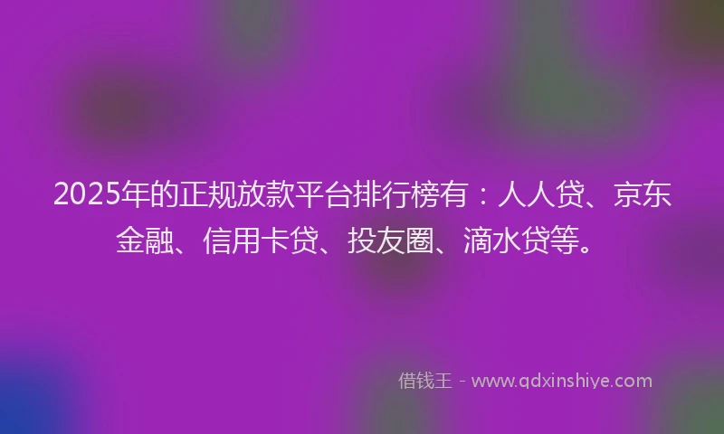 2025年的正规放款平台排行榜有：人人贷、京东金融、信用卡贷、投友圈、滴水贷等。